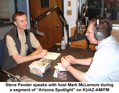Family Legacy Video president Steve Pender speaks with host Mark McLemore during a segment of Arizona Spotlight on KUAZ-AM/FM.